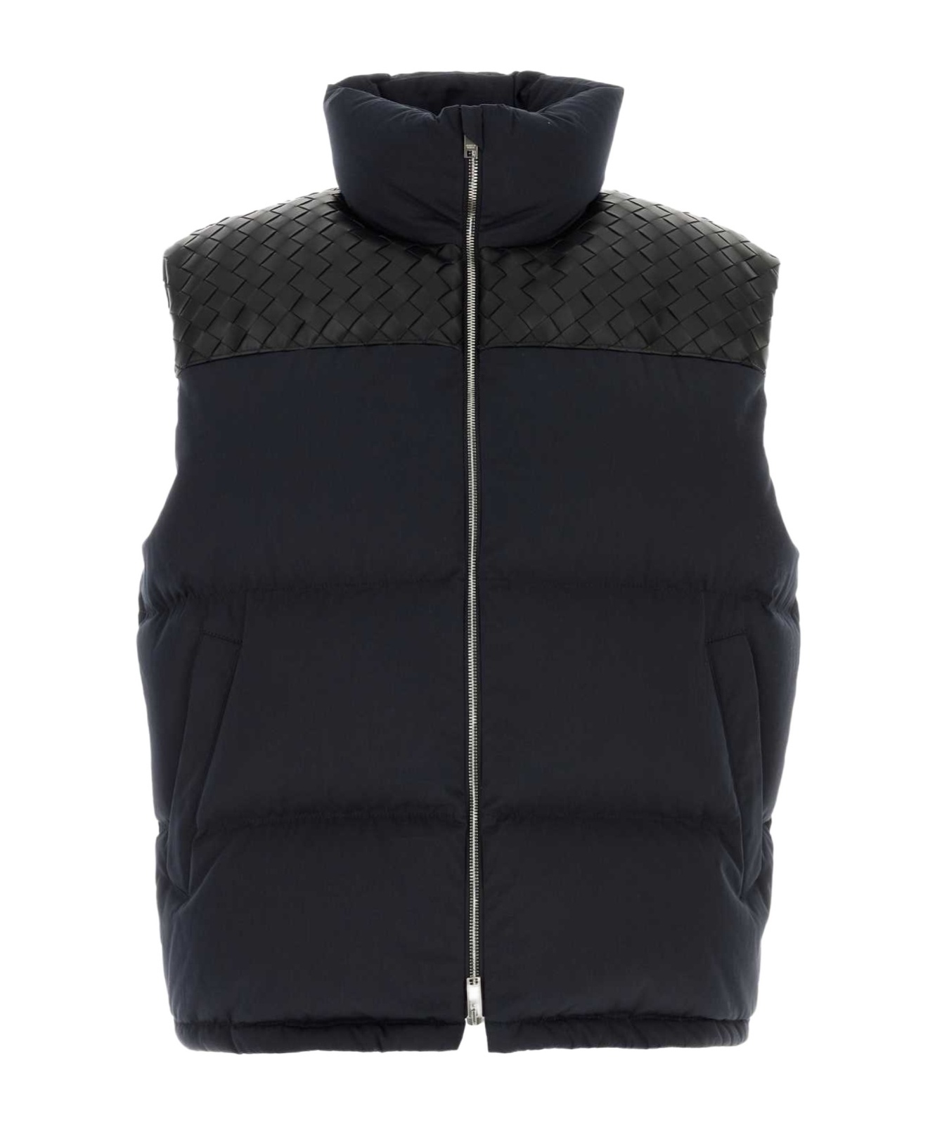 Bottega Veneta Padded Vest With Intrecciato Leather Details In Black