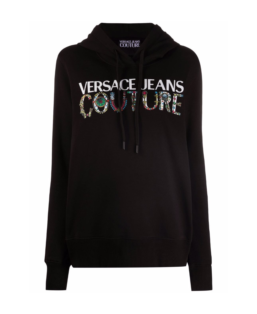Versace Jeans Logo-print Pullover Hoodie In Black