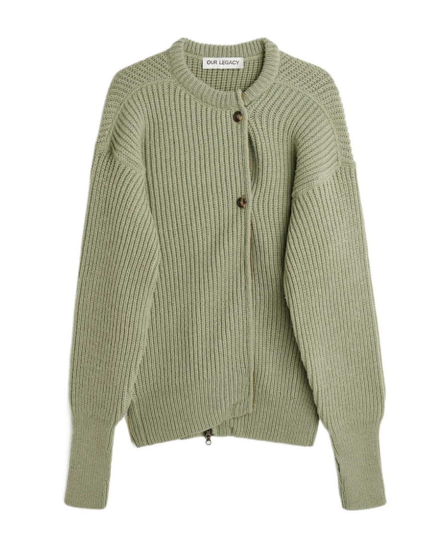 Our Legacy Zip-up Virgin Wool Cardigan In Green