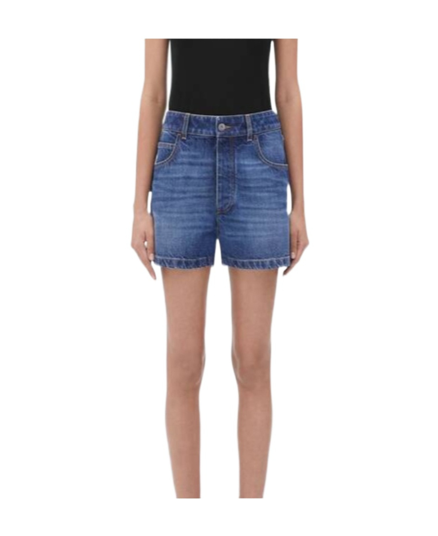 Bottega Veneta Logo Washed Denim Shorts In Blue