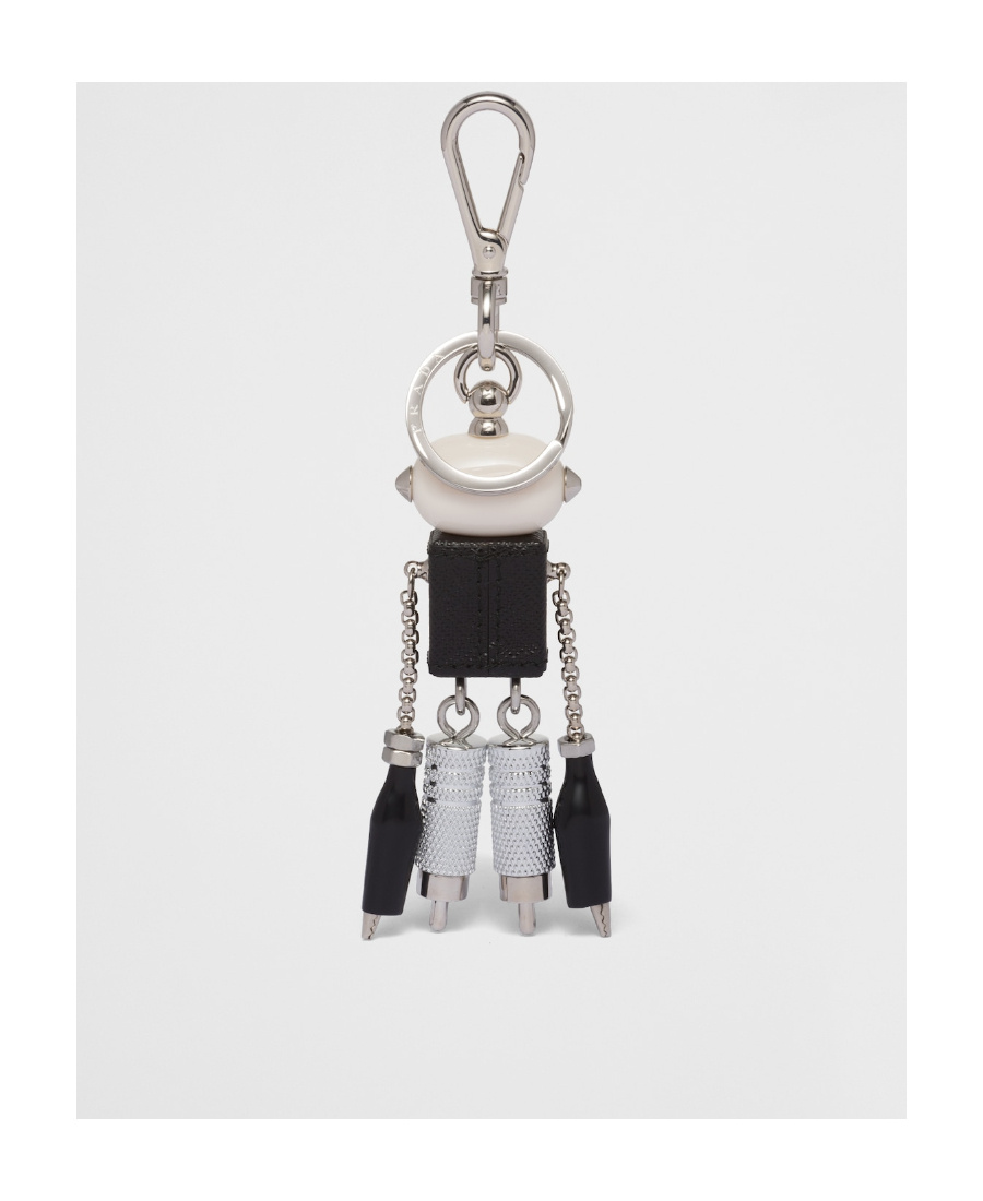 Prada Saffiano Leather Robot Trick Keychain In Gray