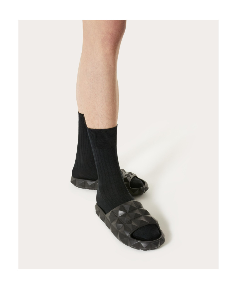 Valentino Roman Stud Turtle Slide Sandal In Black