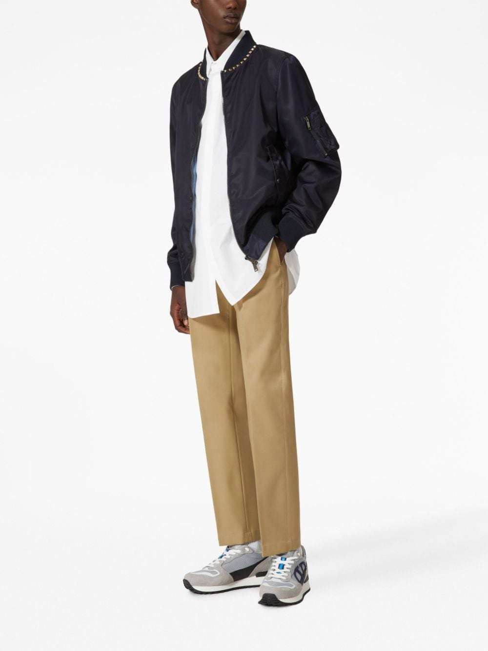 Valentino Rockstud Bomber Jacket In Navy Blue