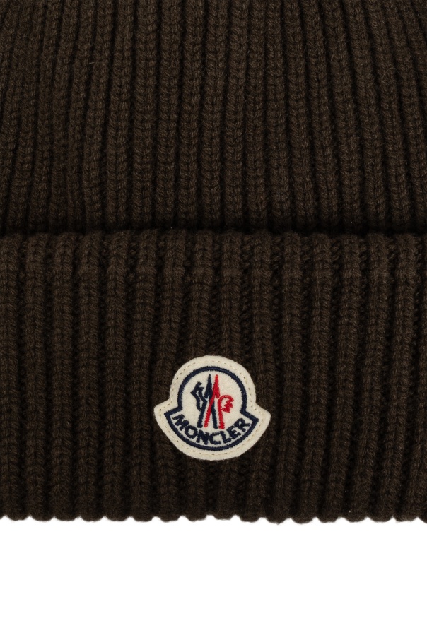 Moncler Logo Patch Beanie In Black