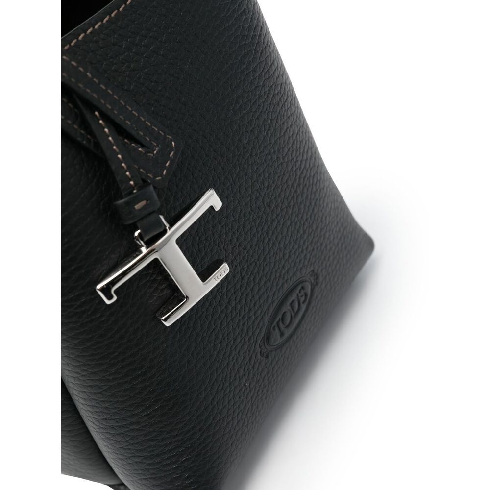 Tod's Logo-plaque Tote Bag In Black