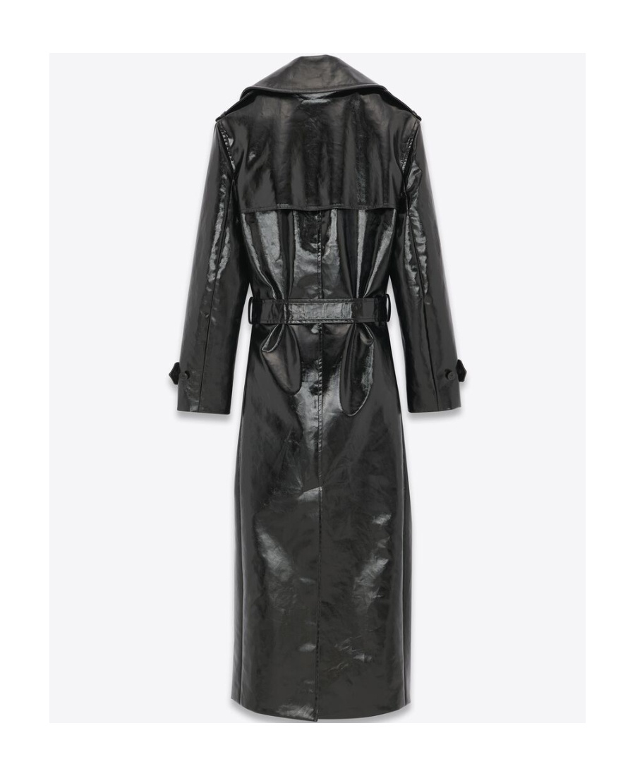 Saint Laurent Patent Double-breasted Coat In Black