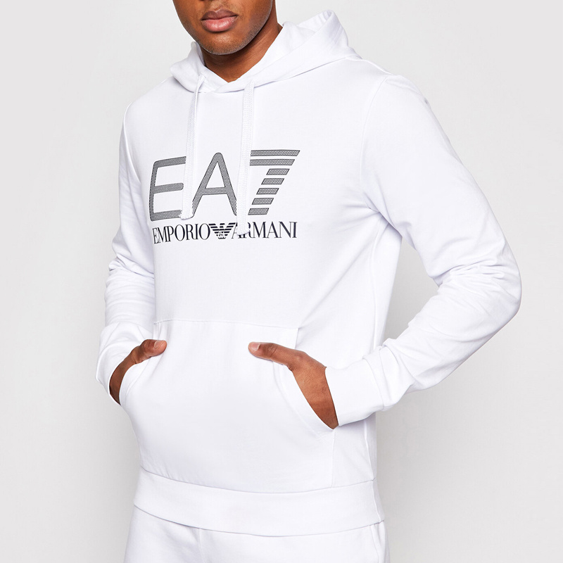 Ea7 Logo Hooded Sweater In White