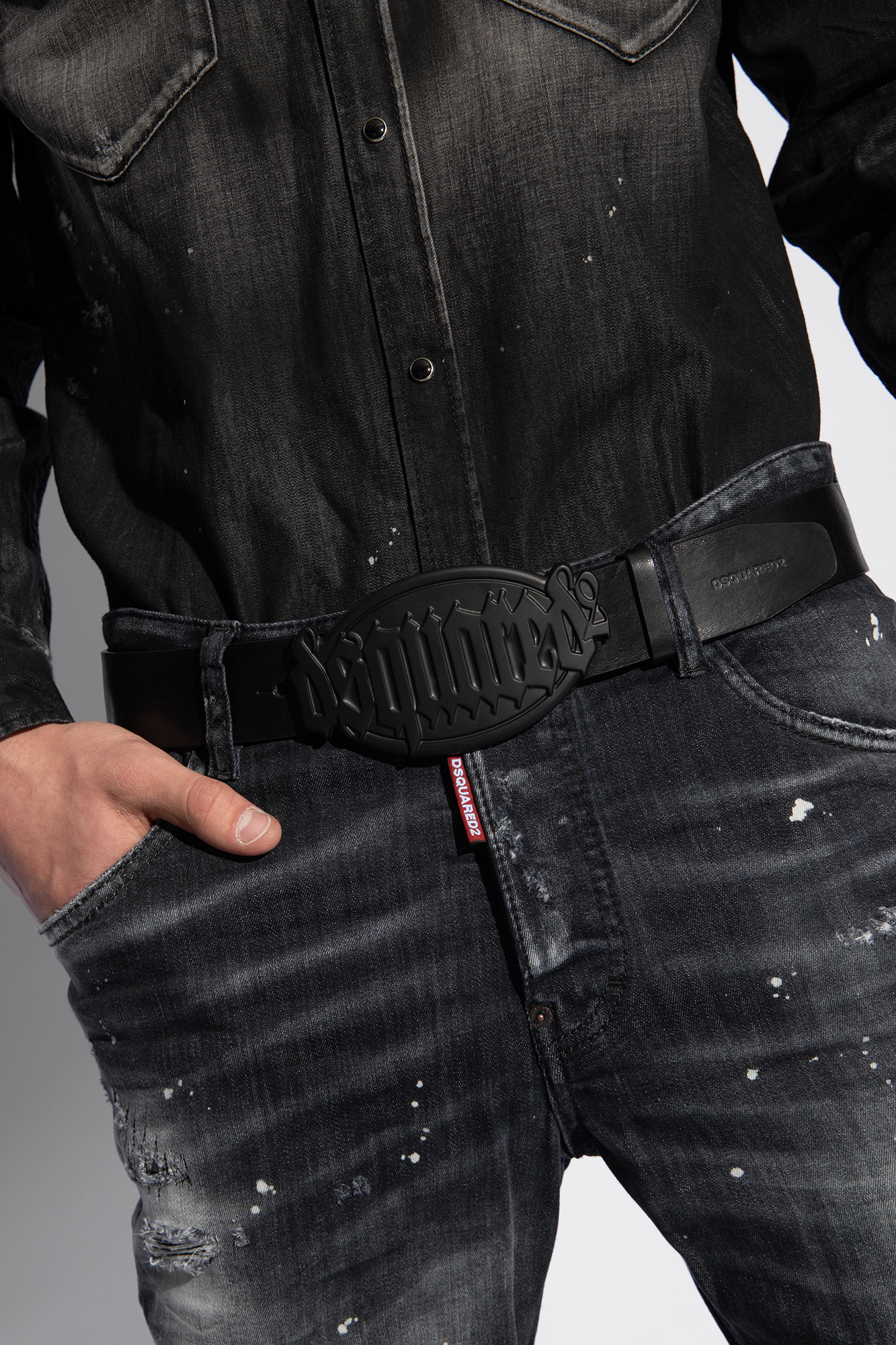 Dsquared2 Leather Belt With Logoed Buckle 40mm In Black