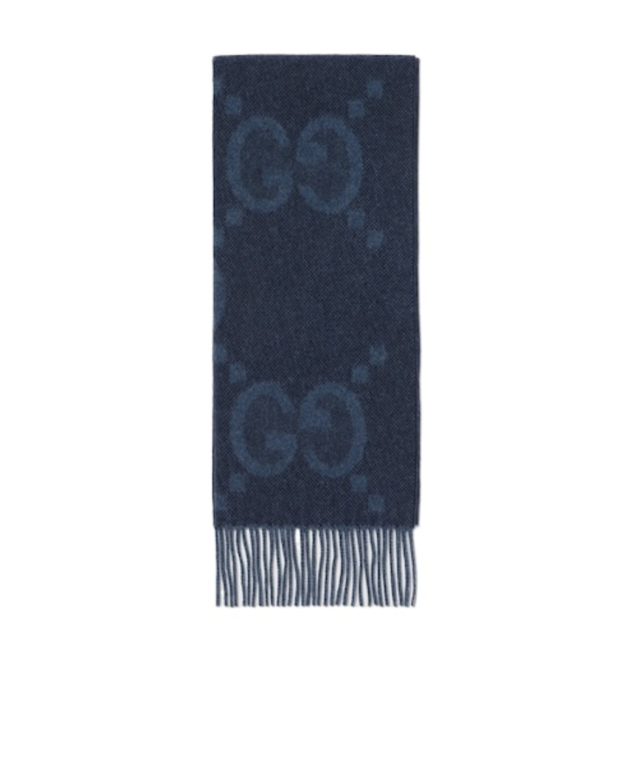 Gucci Gg-pattern Fringed Scarf In Blue