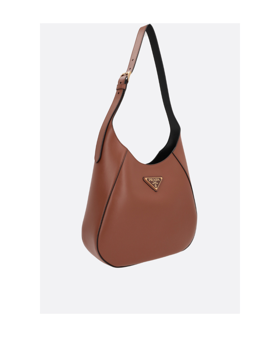 Prada Triangle-logo Leather Shoulder Bag In Brown