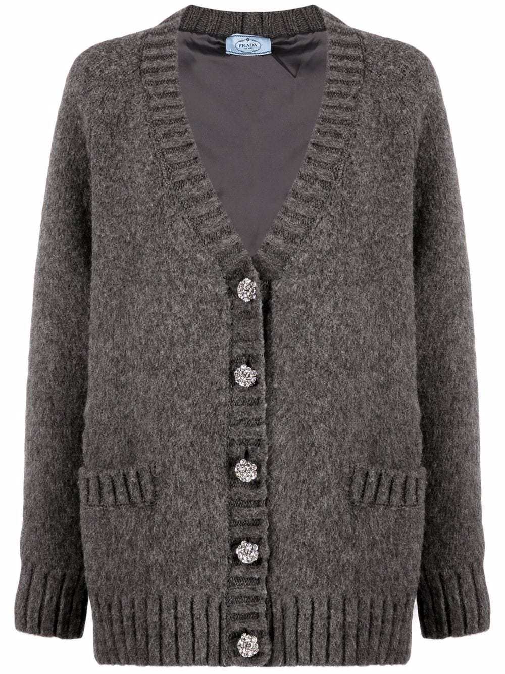 Prada Shetland Wool Button-up Cardigan In Gray