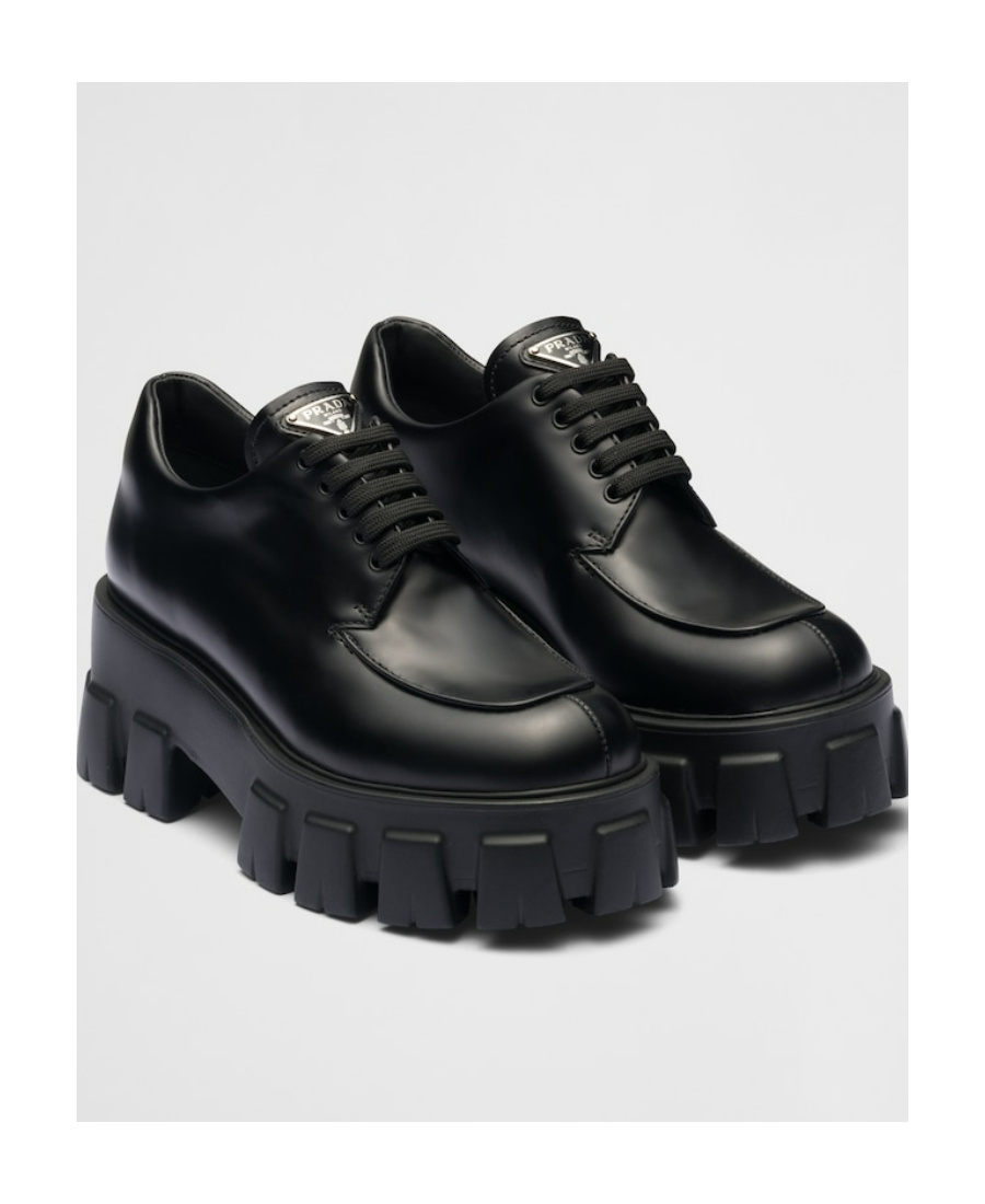 Prada Monolith Shoes With Bright Face And Thick Soles In Black