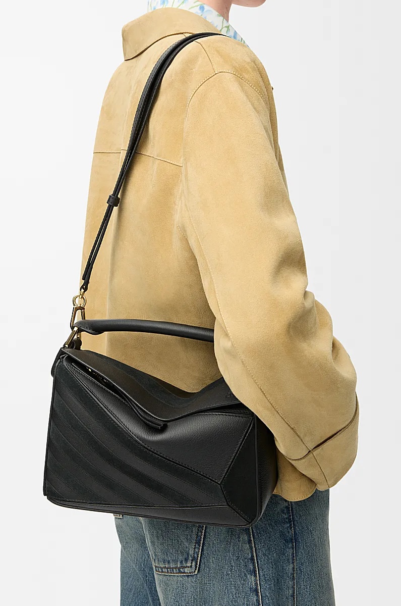 Loewe Womens Black Puzzle Stripes Small Leather Top-handle Bag In Black