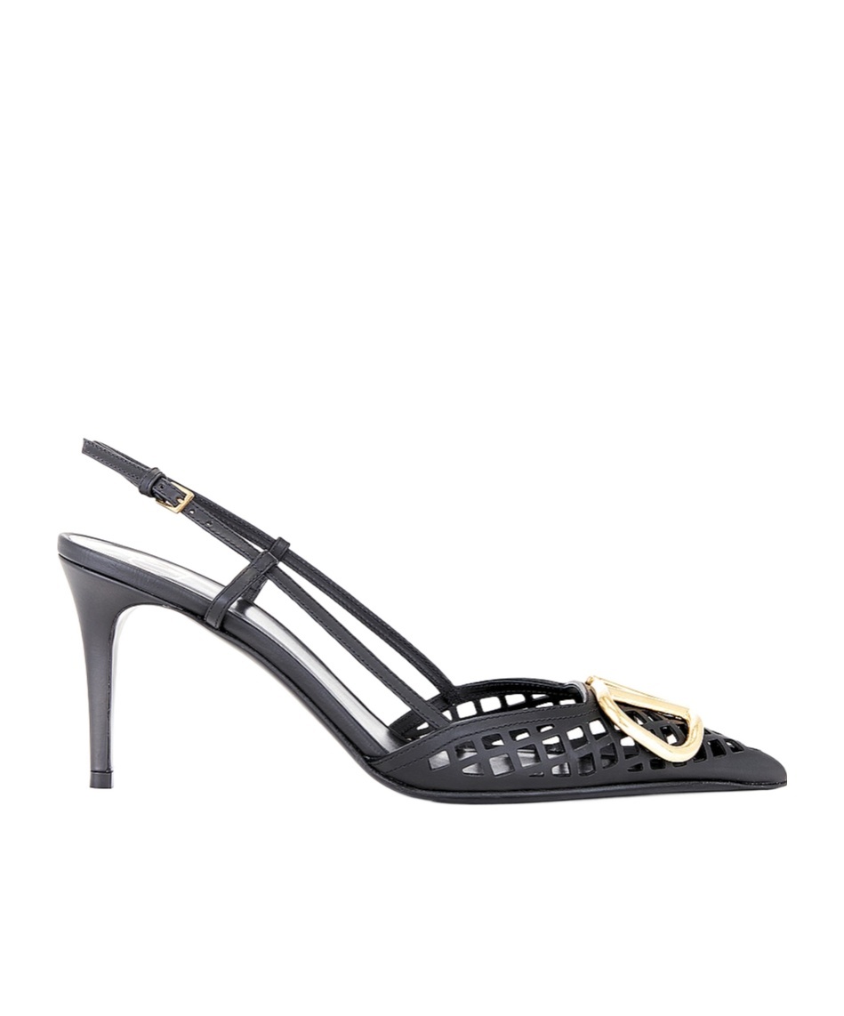 Valentino Garavani Woven Buffed Nappa Leather Pump With Ankle Strap And Logo Hardware In Black