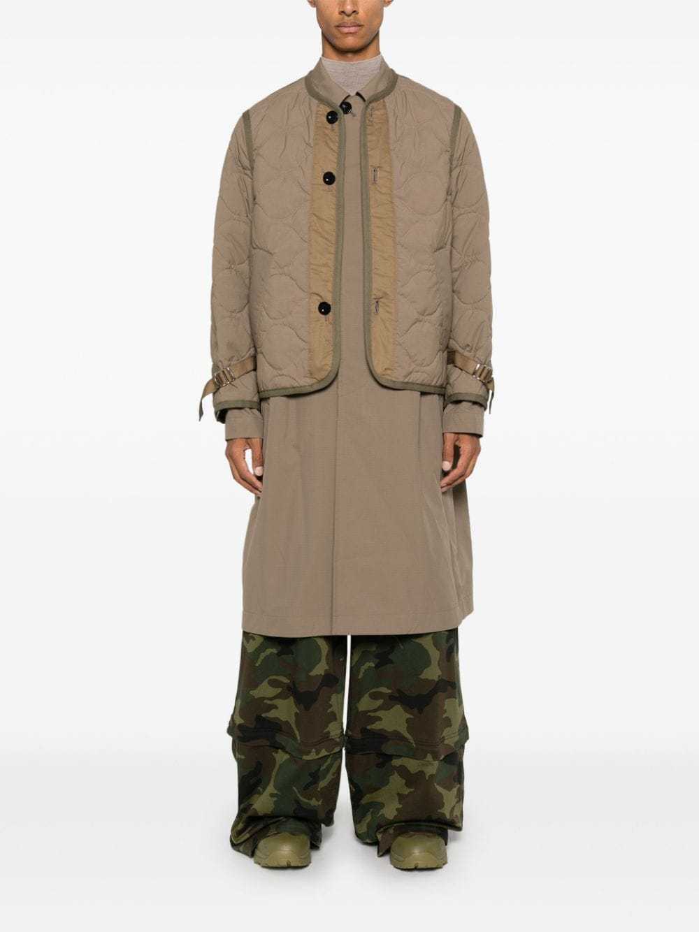 Sacai Layered Effect Quilted Coat In Brown