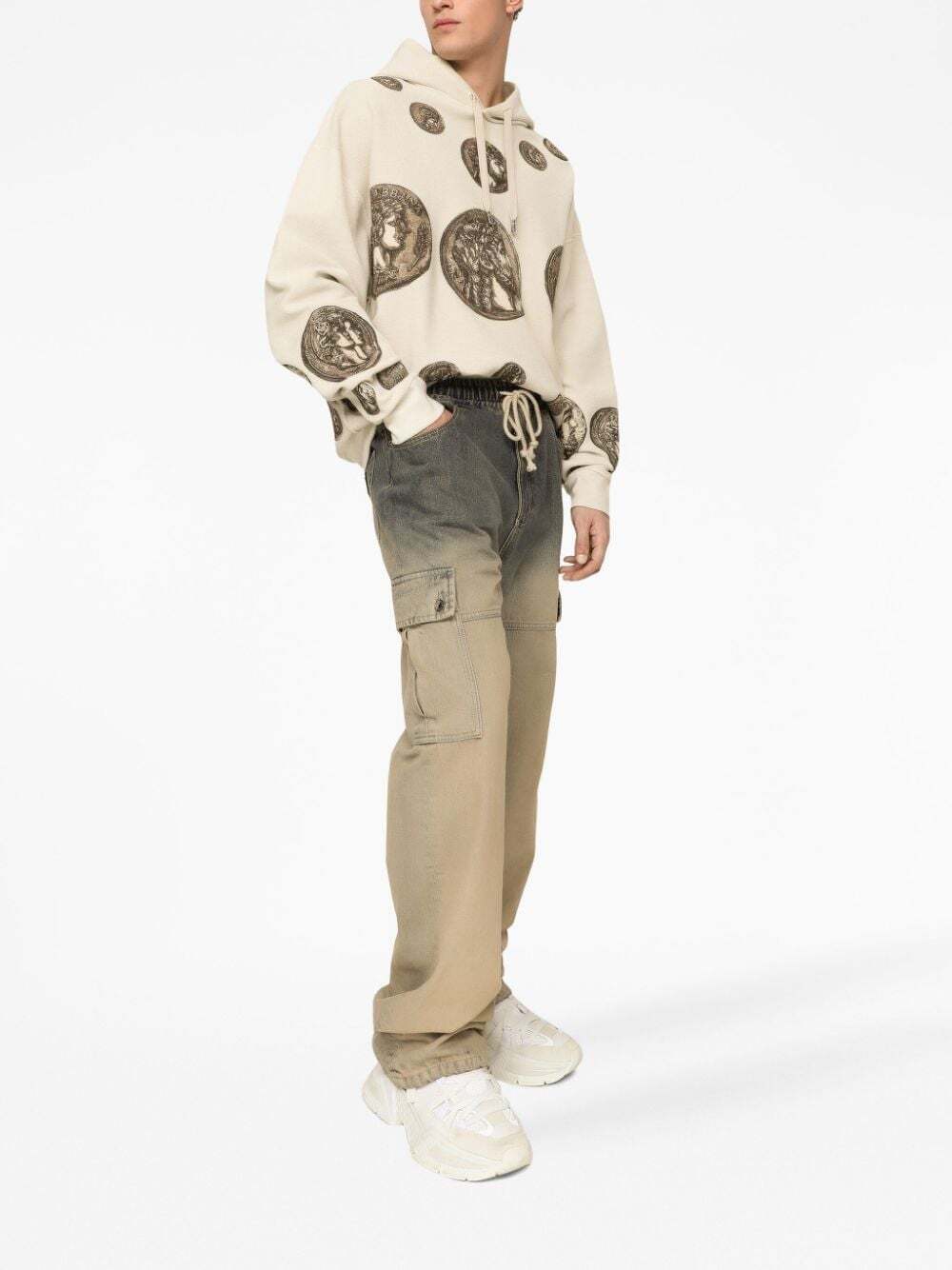 Dolce & Gabbana Coin Print Inside-out Jersey Hoodie In White