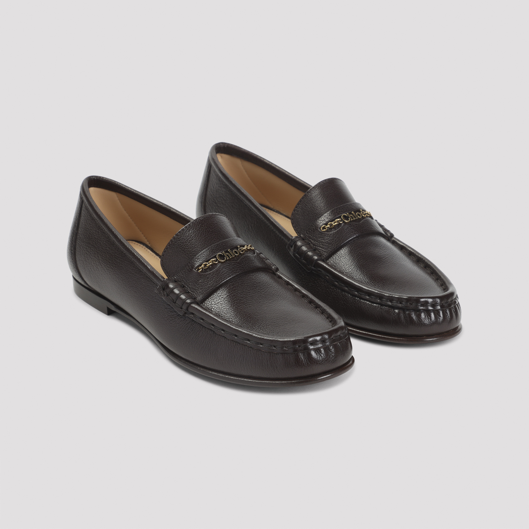 Chloé Logo Icon Leather Loafers In Brown