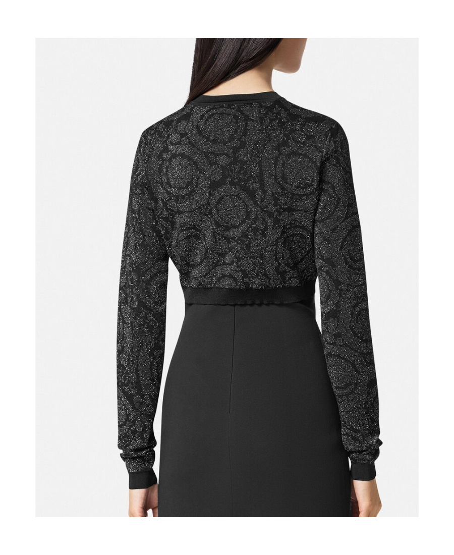 Versace Lurex Cropped Cardigan With Barocco Motif In Black