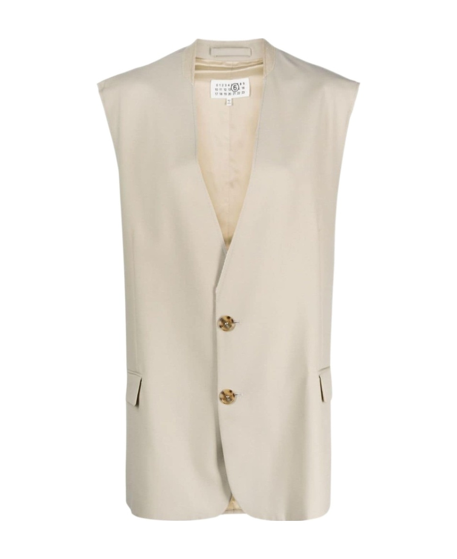 Shop Mm6 Maison Margiela Tailored-cut Single-breasted Vest In Nude