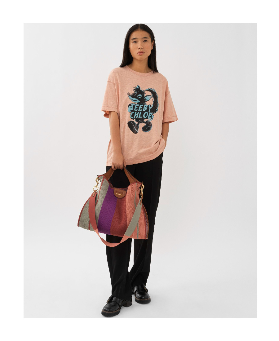 Shop See By Chloé Graphic-print Cotton T-shirt In Nude