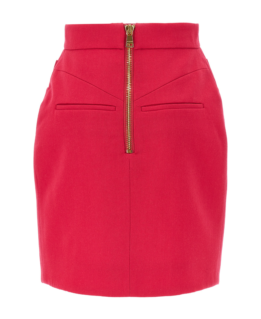 Balmain Button-embellished Virgin-wool Miniskirt In Red