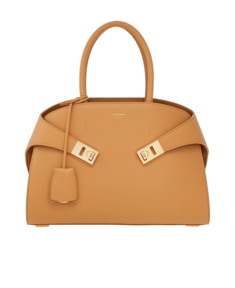 Ferragamo Small Leather Tote Bag In Nude