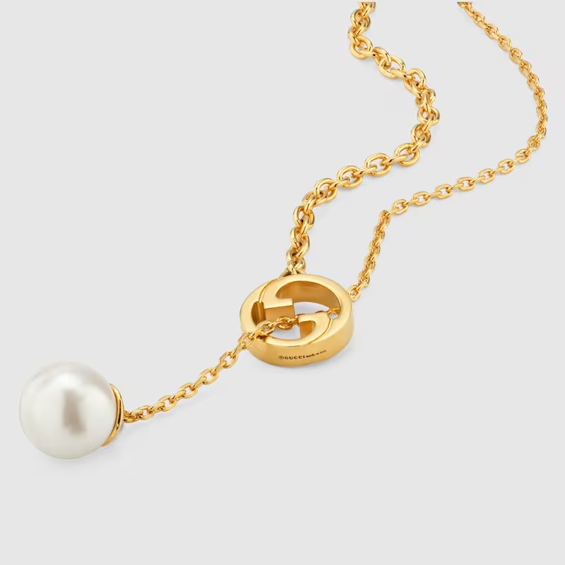 Gucci Blondie Pearl-drop Necklace In Yellow