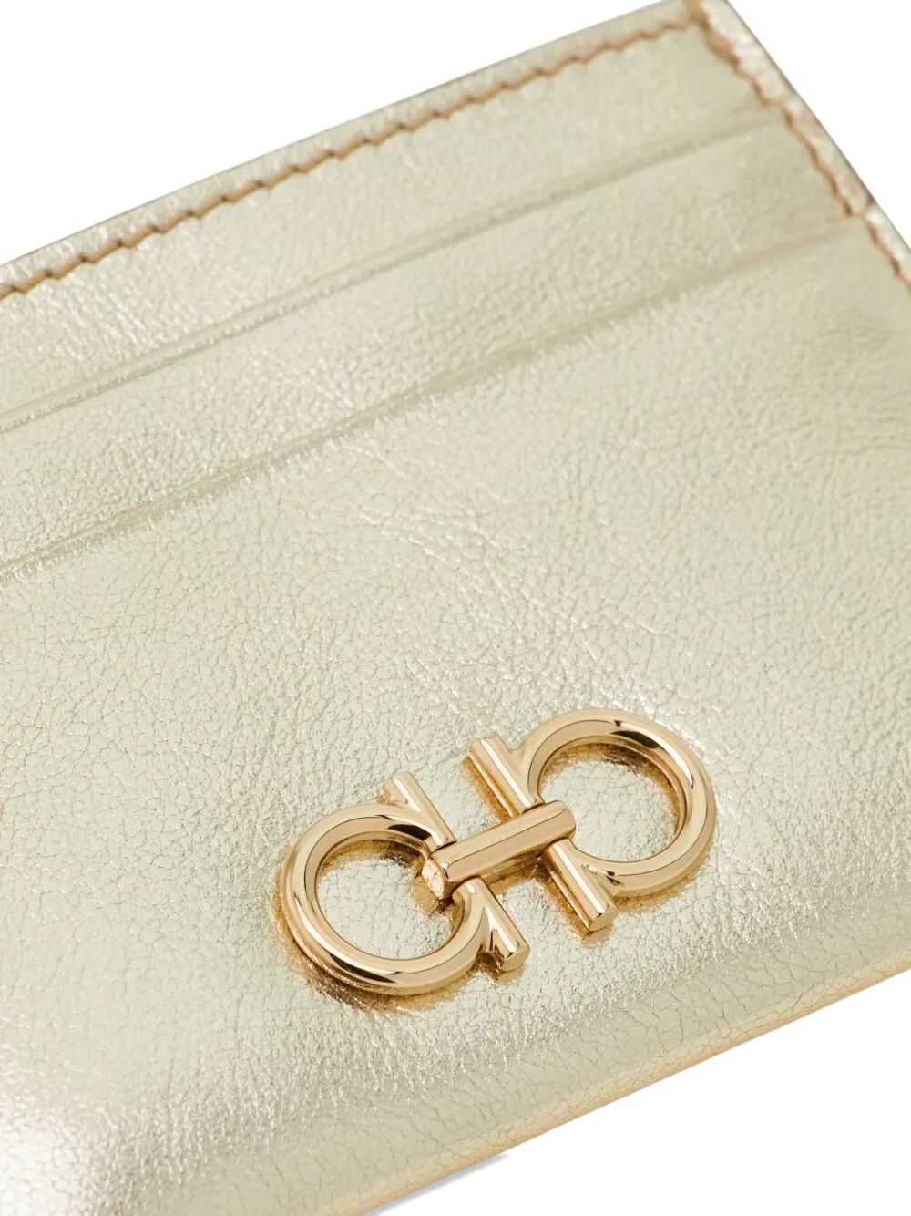 Ferragamo Laminated Leather Card Holder With Gold-tone Hardware In White