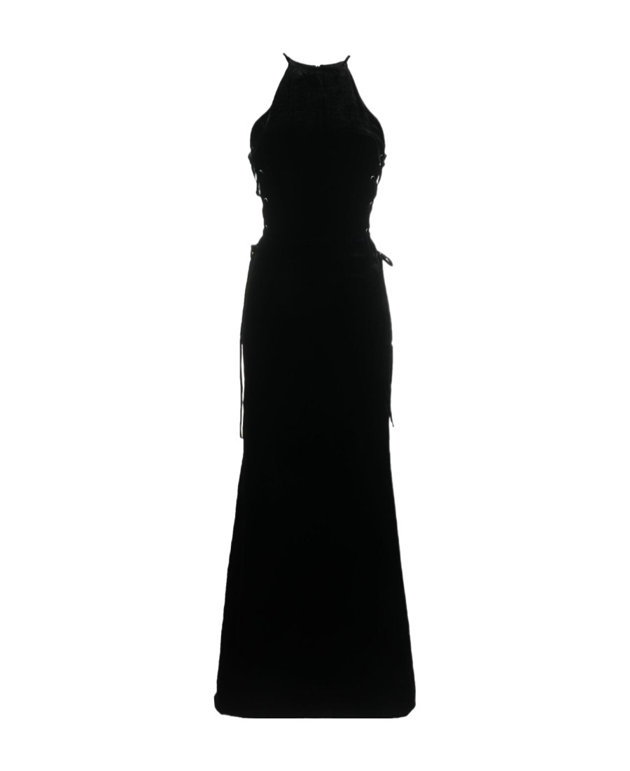 Alessandra Rich Lattice Lace-up Gown In Black