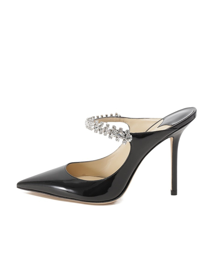 Jimmy Choo Crystal Strap Embellished Mules With 10cm Heel In Black