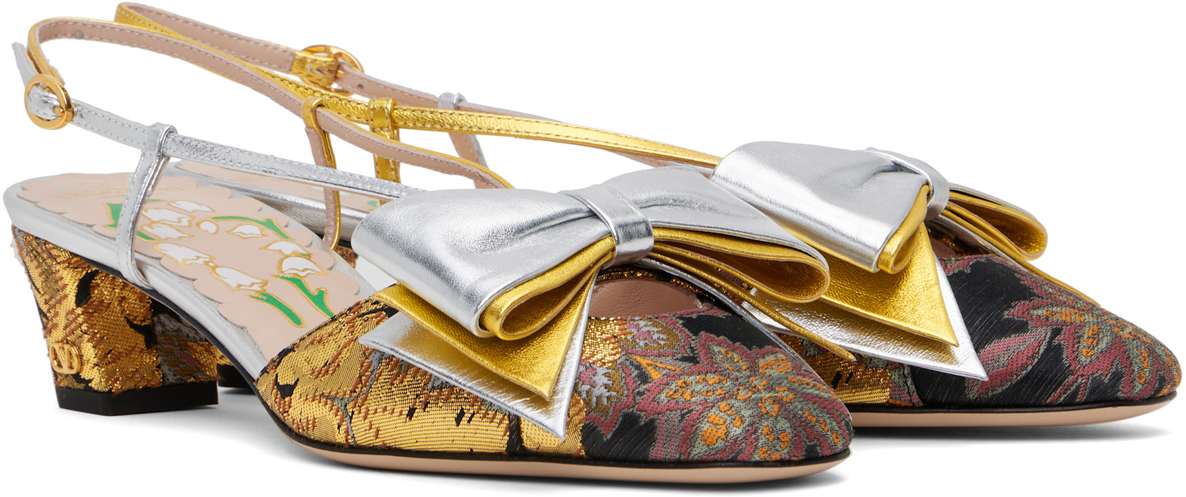 Valentino Jacquard Embroidered Bowow Pumps In Brown