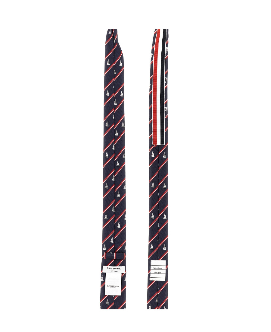 Thom Browne Sailboat Striped Necktie In Black