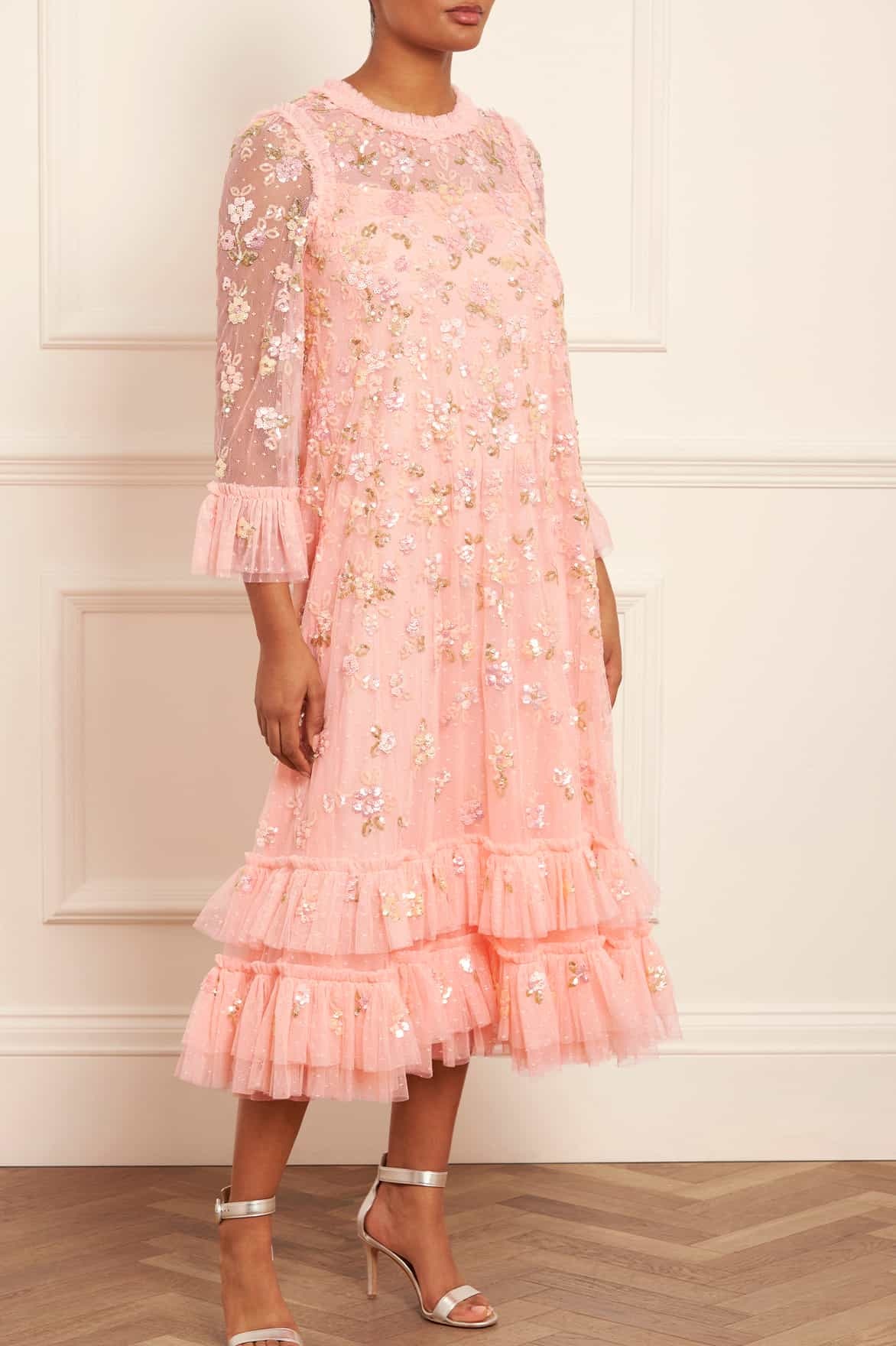 NEEDLE & THREAD SEQUIN BLOOM TULLE MIDI DRESS