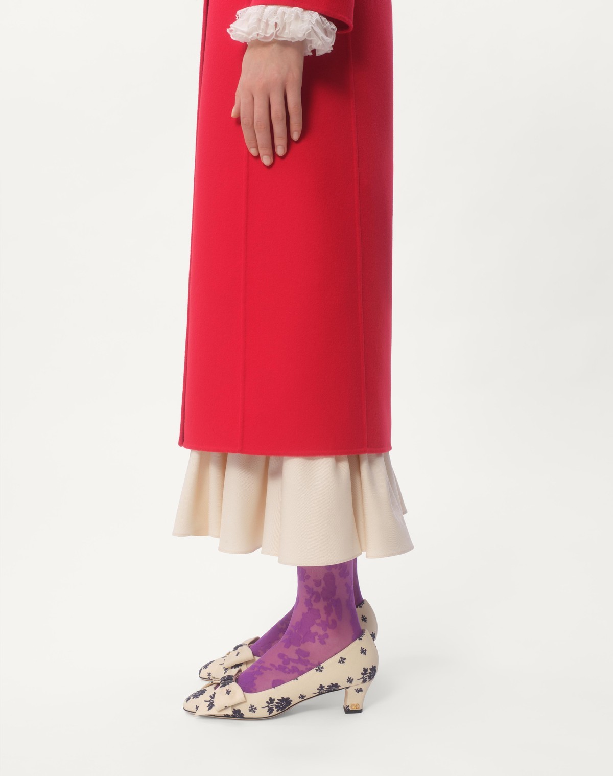 Valentino High-neck Double-breast Belted Wool Cashmere Coat In Red