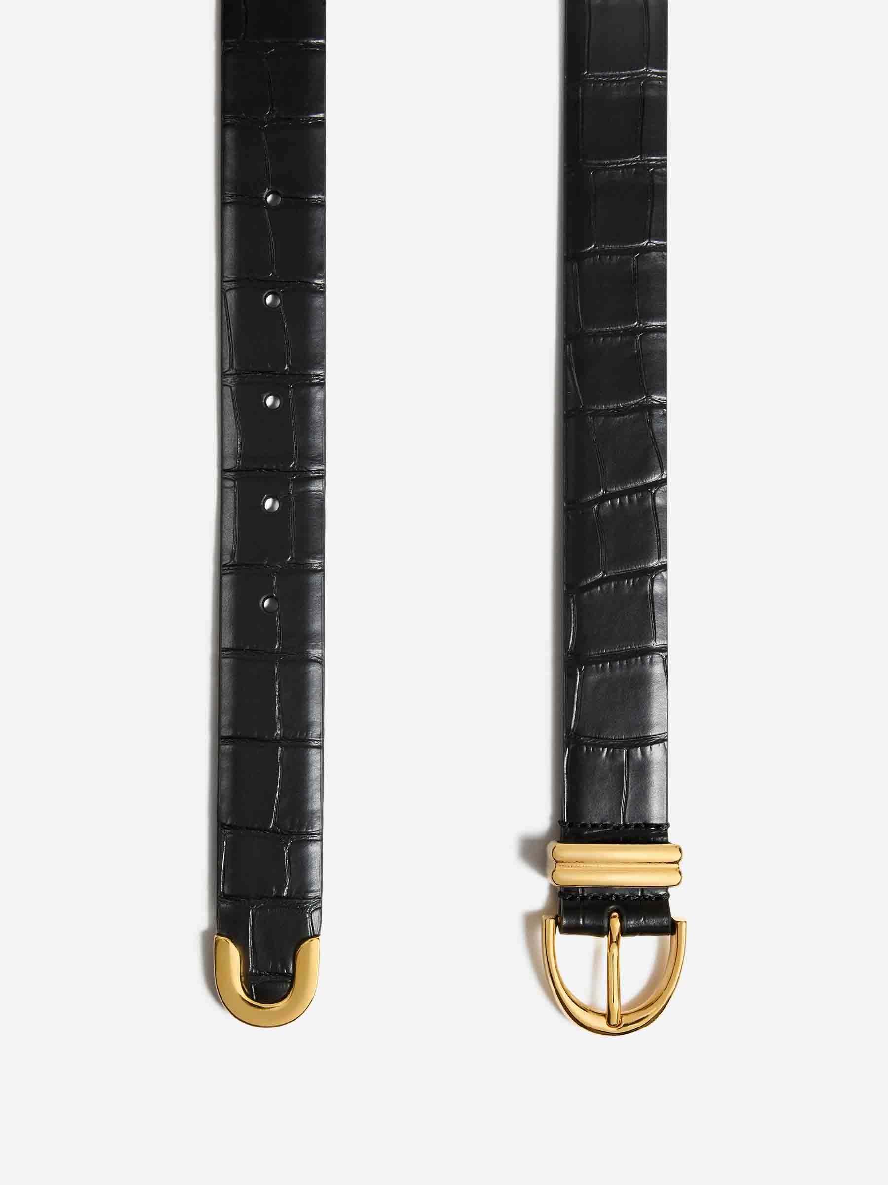 Khaite Womens Bambi Skinny Croc-embossed Leather Belt Black In Black