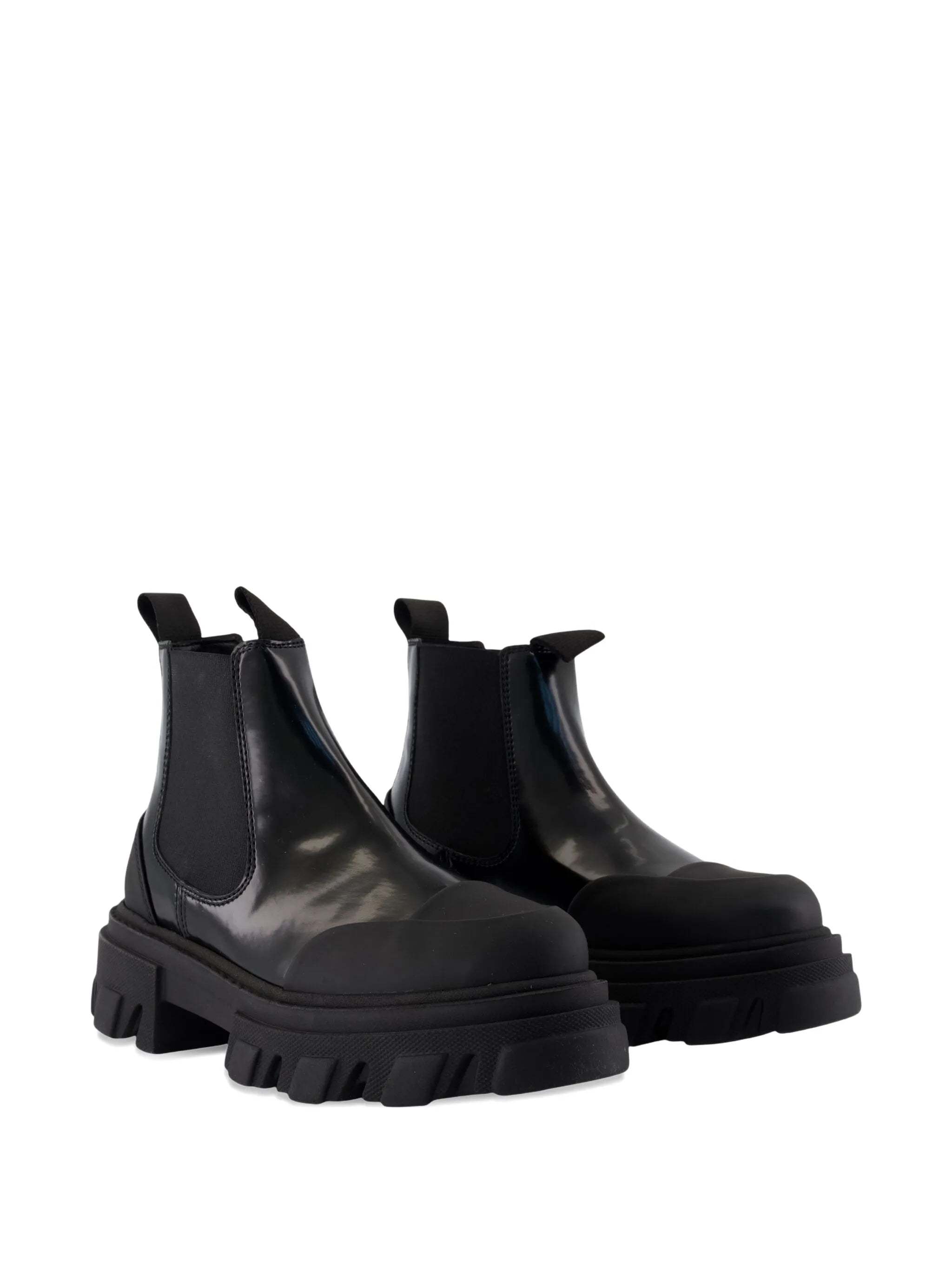 Ganni Leather Chelsea Boots In Black