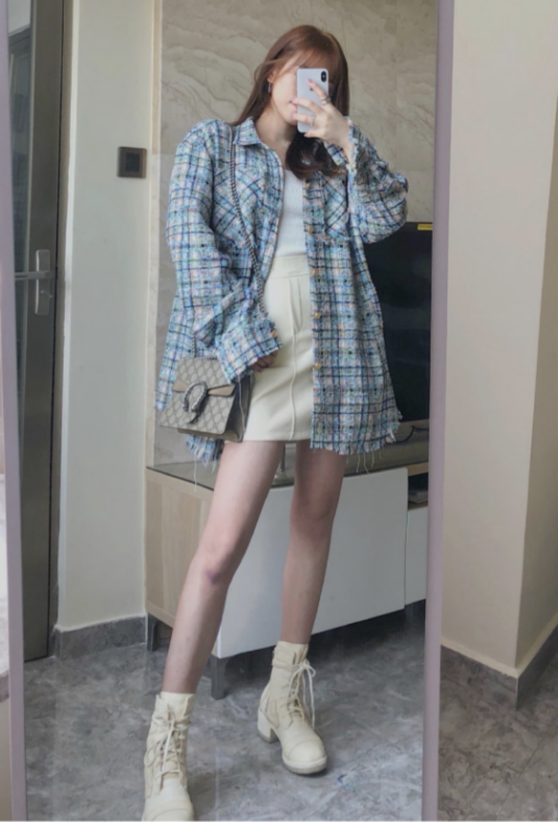 FAITH CONNEXION LU HAN YANG MI'S LOOSE CASUAL JACKET WITH COARSE TWEED PATTERN 