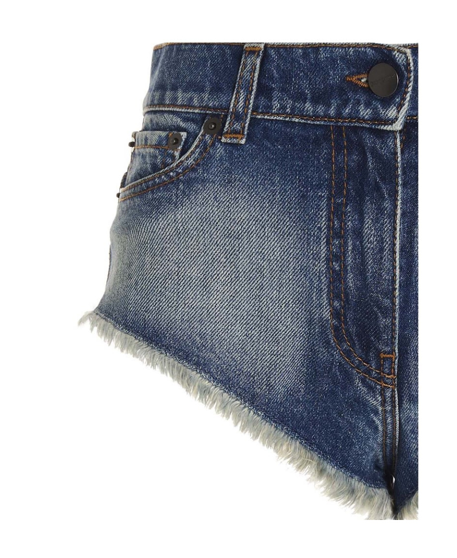 Palm Angels Frayed Hot Denim Shorts In Blue