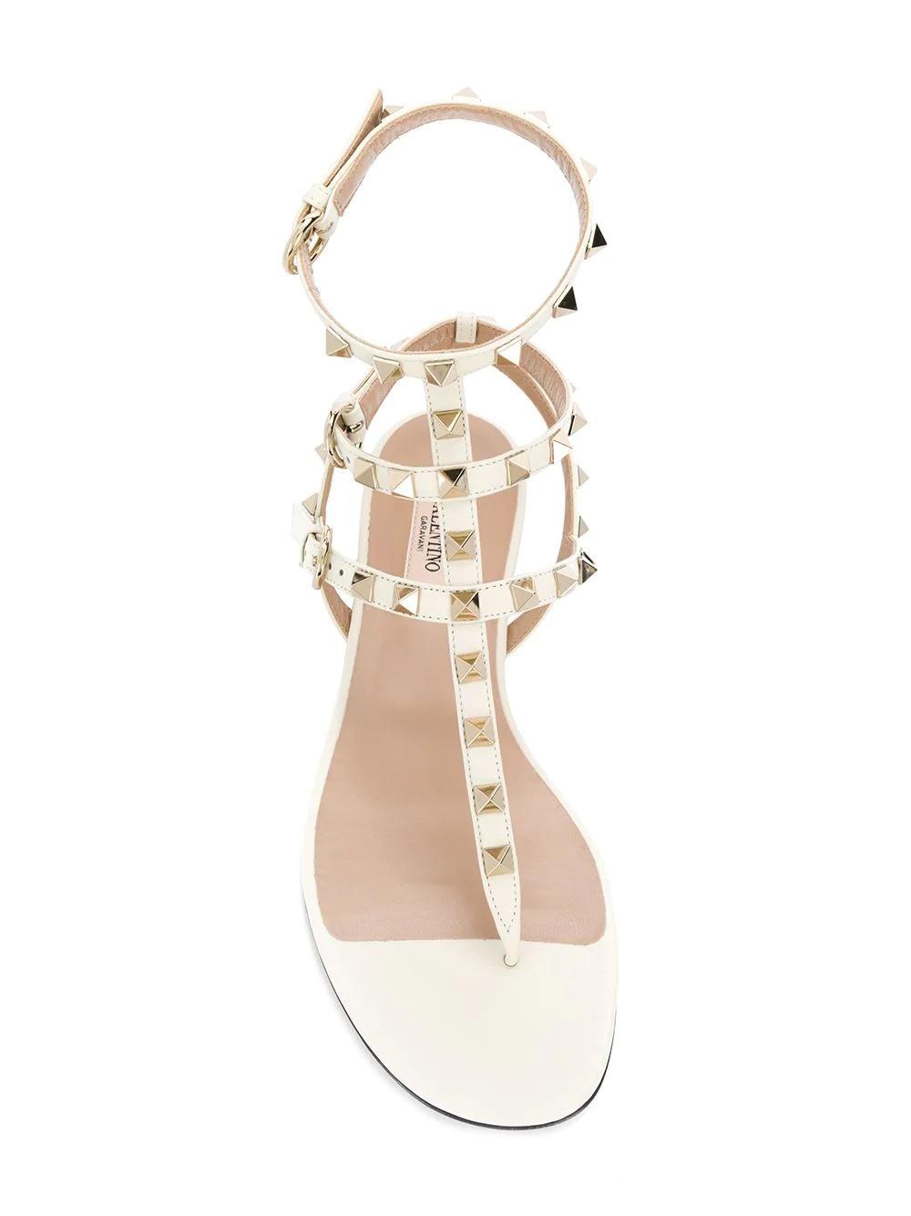 Valentino Rockstud Flat Sandals In White