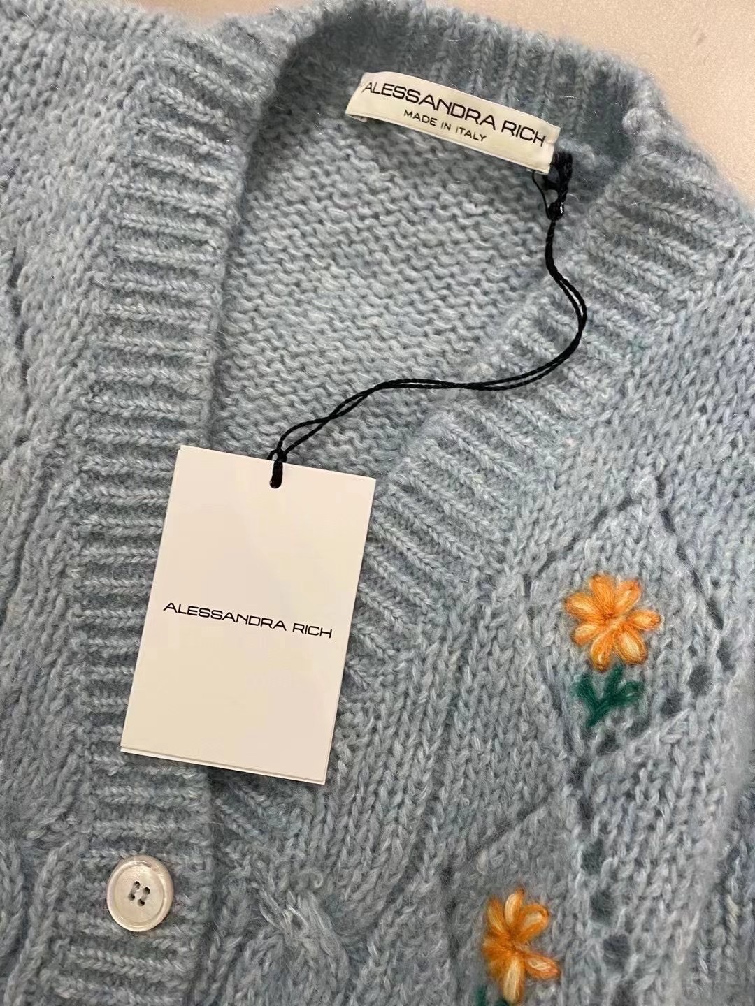 Alessandra Rich Knitted Cardigan In Blue