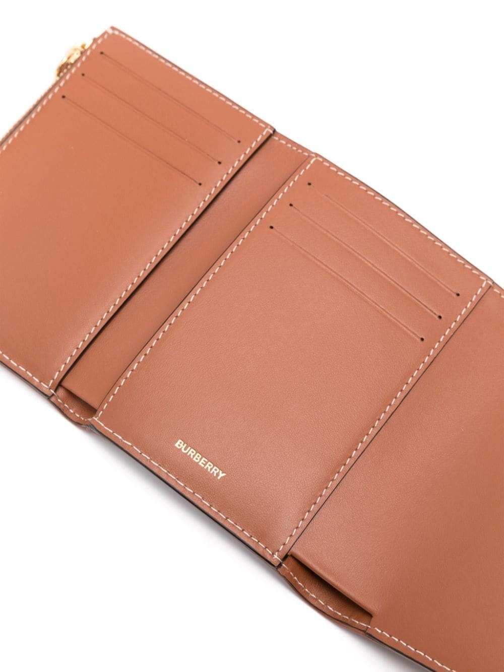Burberry Check Tri-fold Wallet Vintage Pattern Stitching Trim In Nude