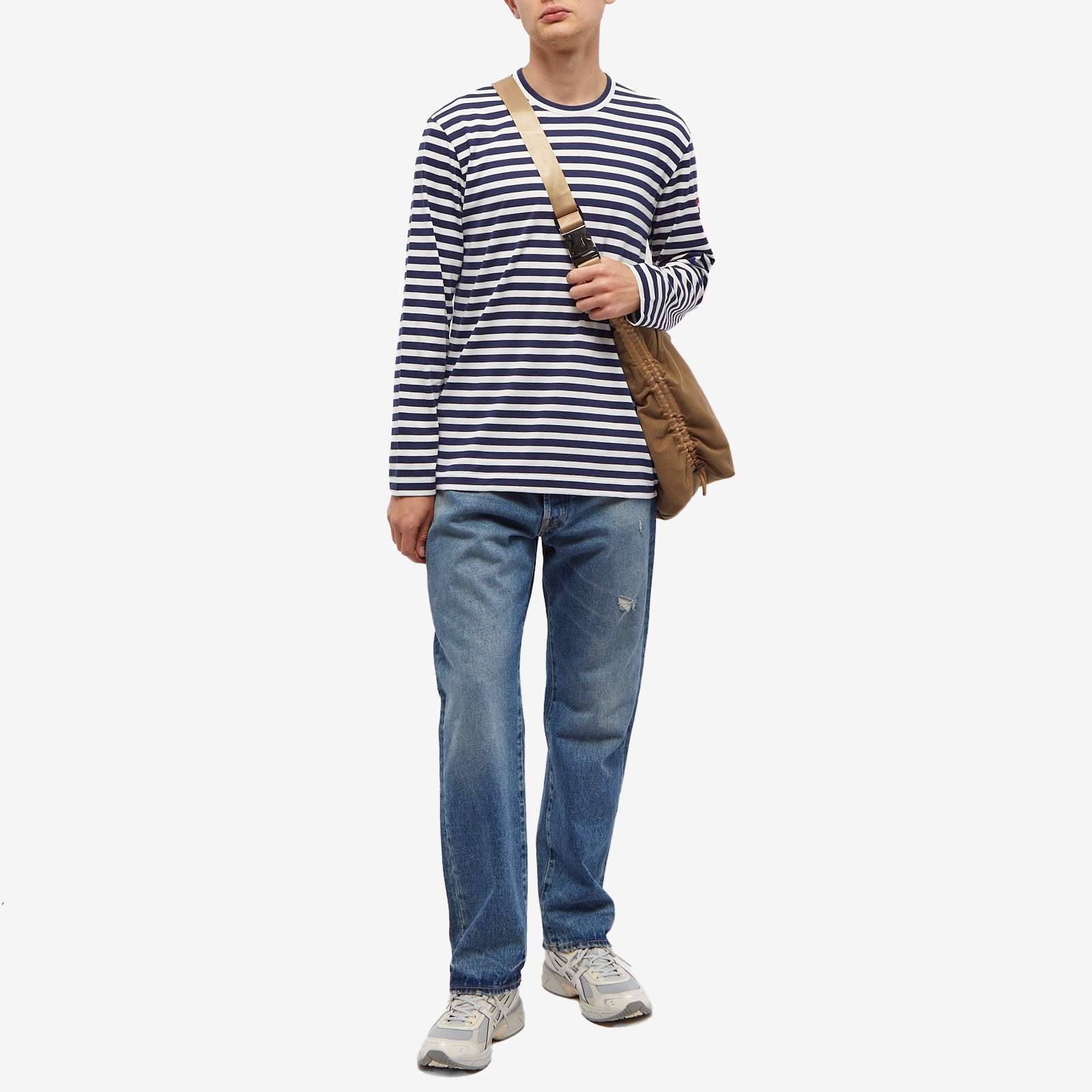 Comme Des Garçons Play X The Artist Invader Pixelated-appliqué Striped T-shirt In Blue