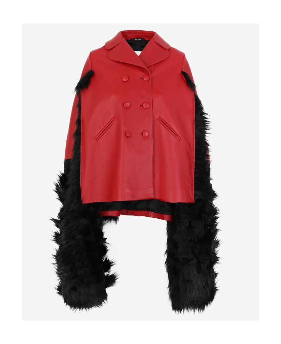 Maison Margiela Mantella In Pelle Profilata In Ecopelliccia Jacket In Red