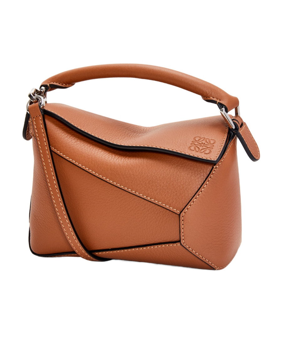 Loewe Puzzle Edge Mini Textured-leather Shoulder Bag In Brown