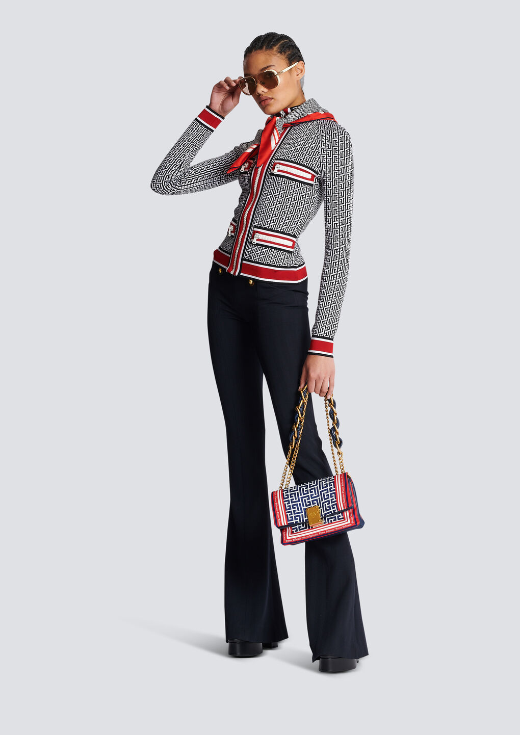 Balmain Monogrammed Knit Jacket In White