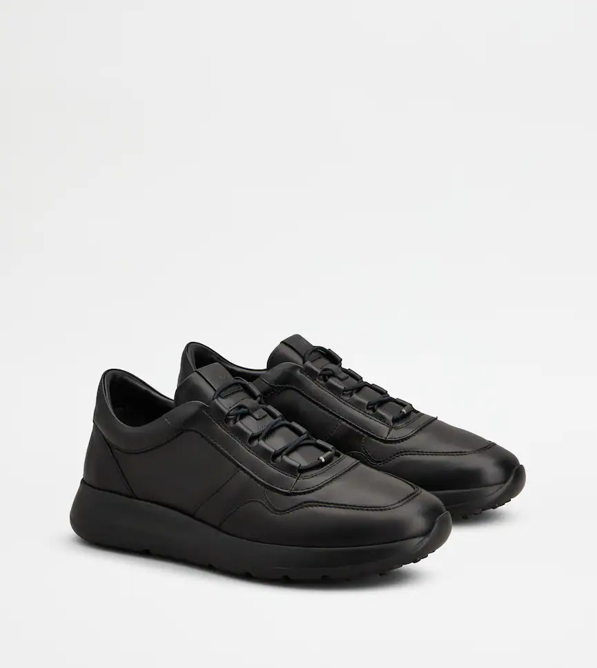 Tod's Streamlined Black Leather Sneakers With Padded Collar In Black