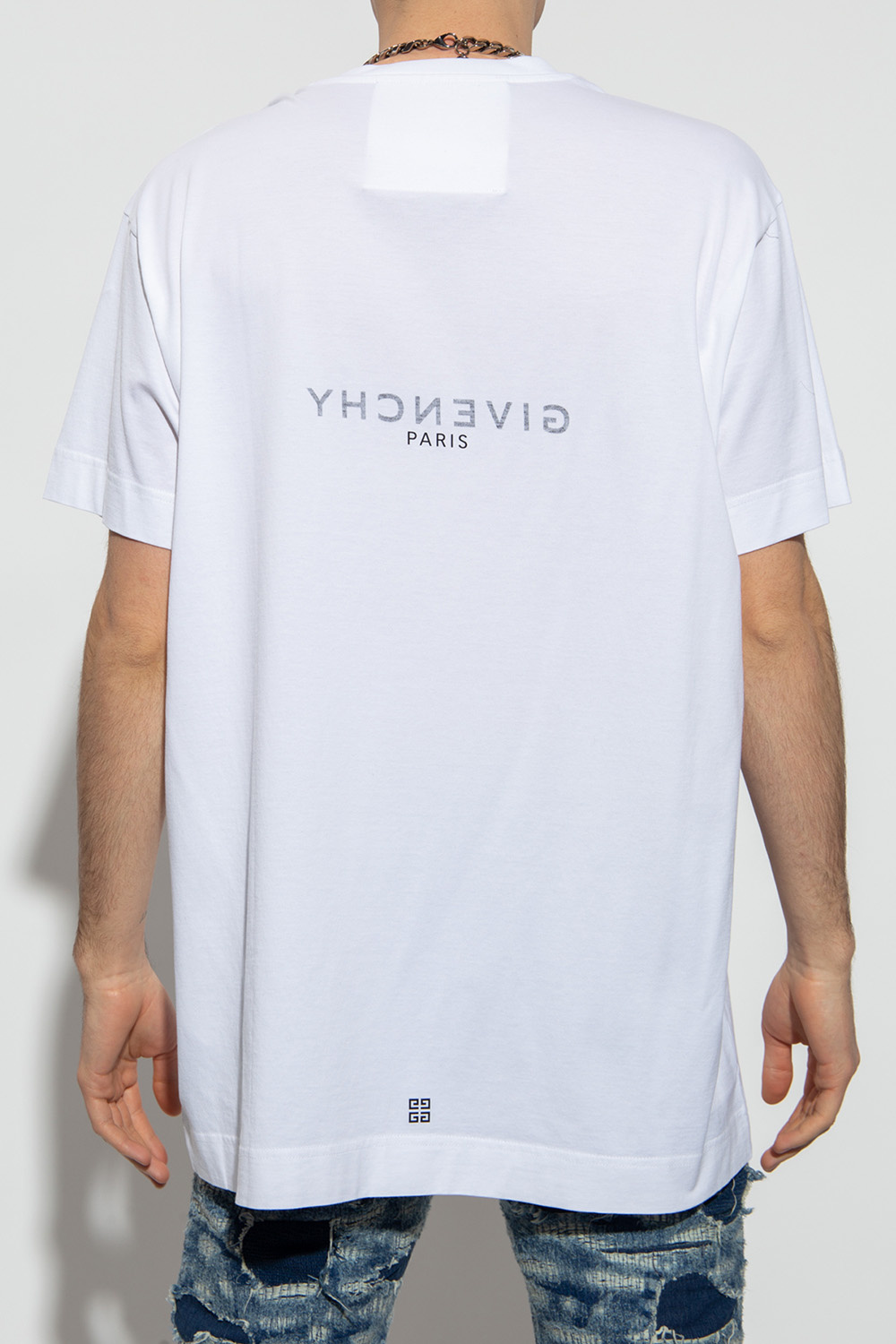 Givenchy White Crewneck T-shirt With Logo Print In Cotton Man In White
