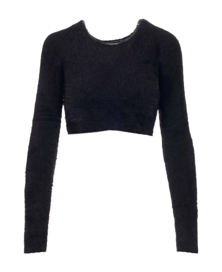 Shop Ambush Long-sleeve Cropped Jumper In Black