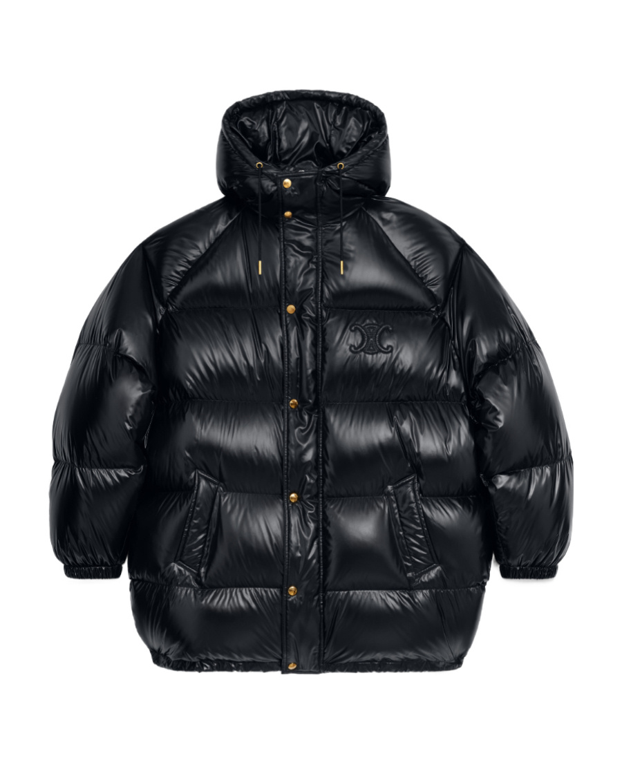 Celine Hooded Button Down Jacket In Black