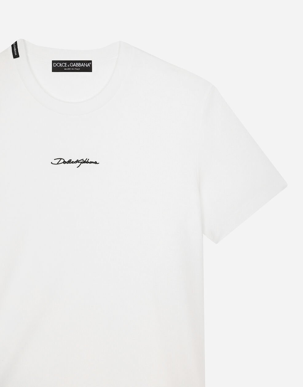 Dolce & Gabbana White Crewneck T-shirt With Signature Logo In Cotton Man In White